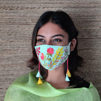 Stay Safe Silk Pastel Blue Collage Mask